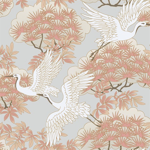 Sprig & Heron Coral Wallpaper