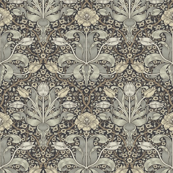 Spring Thicket Blue Tulip Damask Wallpaper