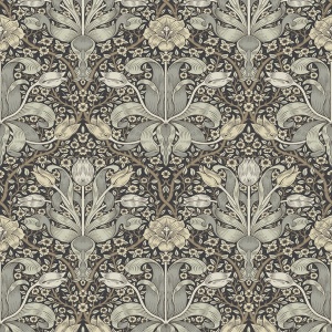 Spring Thicket Blue Tulip Damask Wallpaper