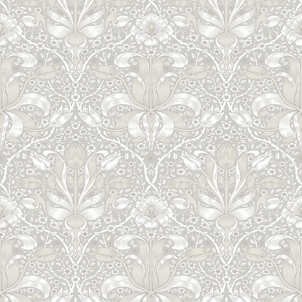 Spring Thicket Dove Tulip Damask Wallpaper