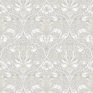 Spring Thicket Dove Tulip Damask Wallpaper