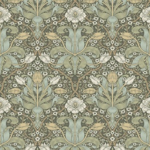 Spring Thicket Green Tulip Damask Wallpaper