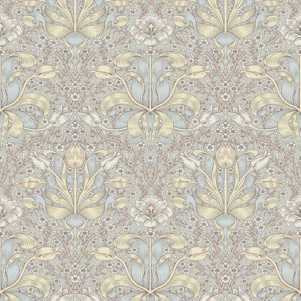 Spring Thicket Light Blue Tulip Damask Wallpaper