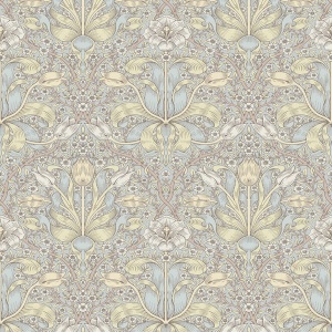 Spring Thicket Light Blue Tulip Damask Wallpaper