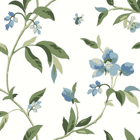 Springtime Cotton/Peacock Wallpaper