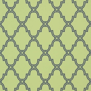 Stanbury Trellis Navy on Green Wallpaper