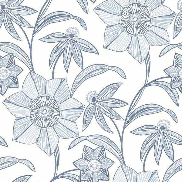 Star Flower Blue Floral Trail Wallpaper