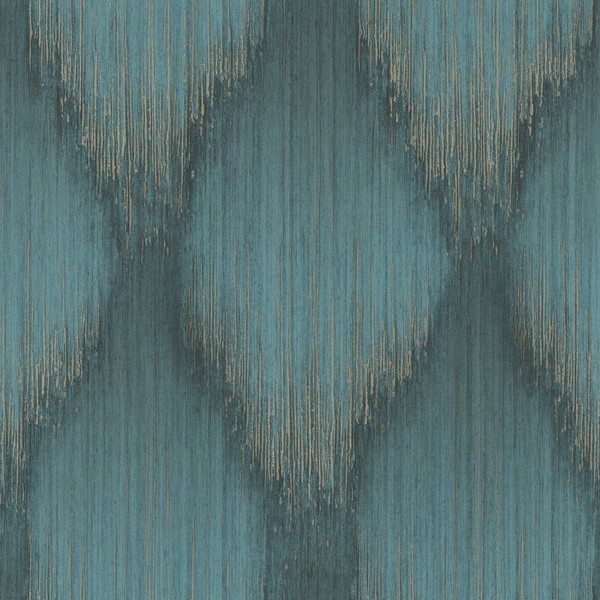 Starfall Teal Metallic Ikat Wallpaper
