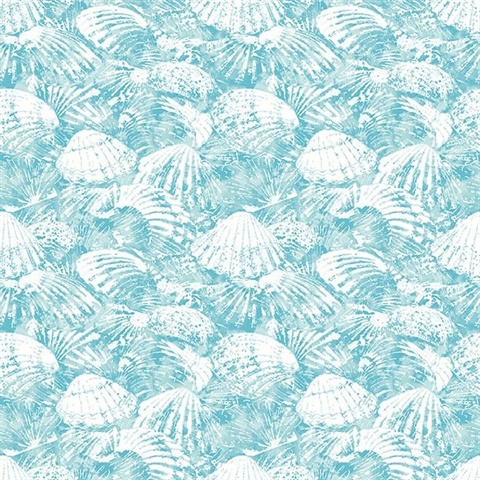 Surfside Aqua Shells Wallpaper