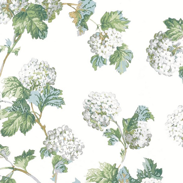 Sussex Hydrangea White and Green Wallpaper