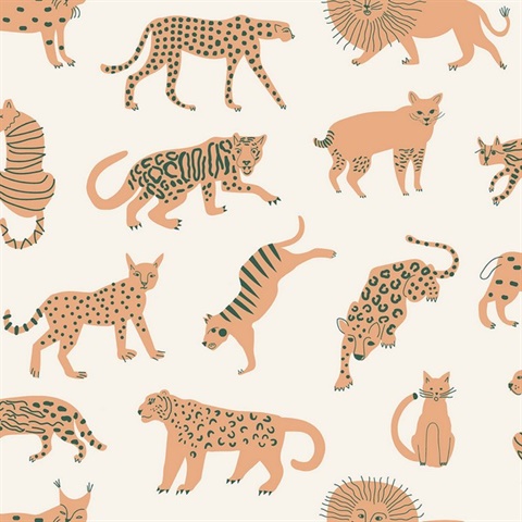 Tangerine Kitty Kitty Peel & Stick Wallpaper
