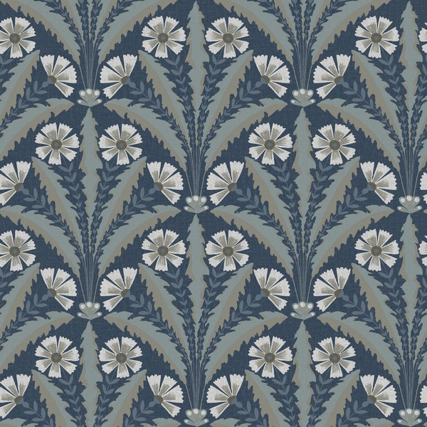 Tap Root Dark Blue Floral Damask Wallpaper