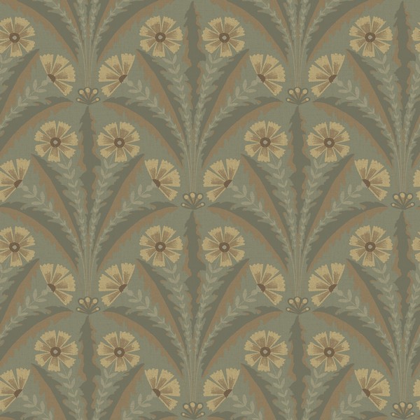 Tap Root Green Floral Damask Wallpaper