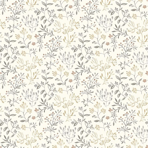Tarragon Grey Dainty Meadow Wallpaper