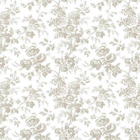 Taupe Anemone Toile Wallpaper