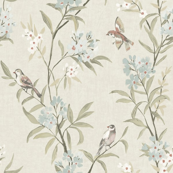 Tea Olive Beige Finch Frolic Wallpaper