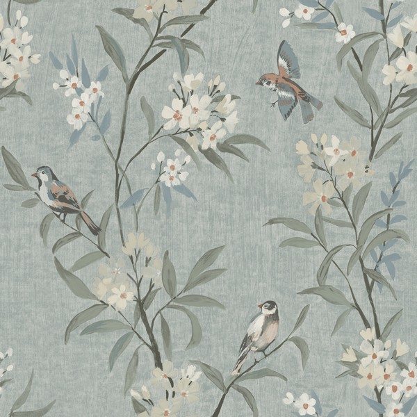 Tea Olive Blue Finch Frolic Wallpaper