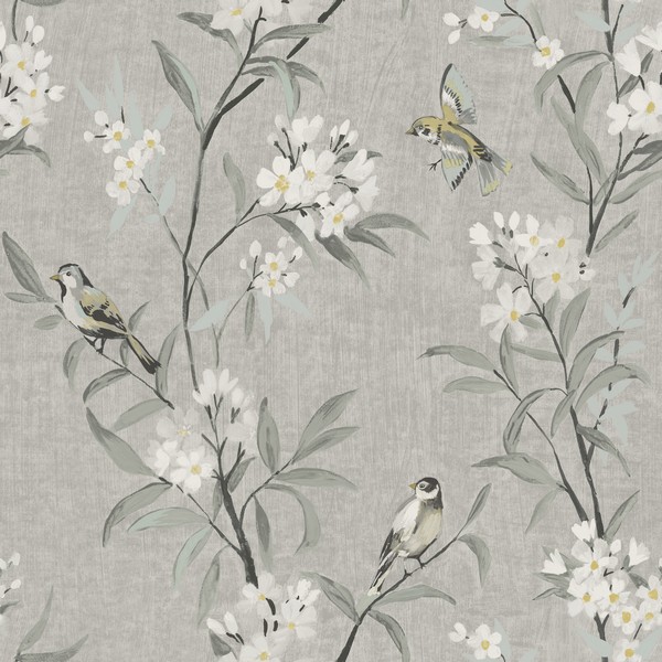 Tea Olive Gray Finch Frolic Wallpaper