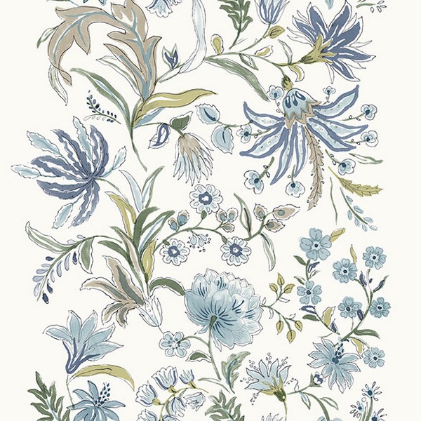 Teonna Blue Floral Stripe Wallpaper