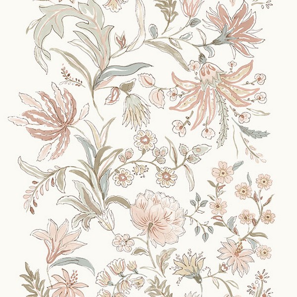 Teonna Light Pink Floral Stripe Wallpaper