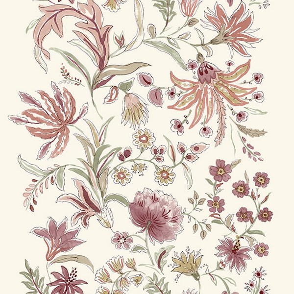 Teonna Raspberry Floral Stripe Wallpaper