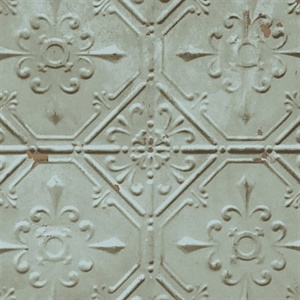 Tin Ceiling Teal Distressed Tiles Wallpaper