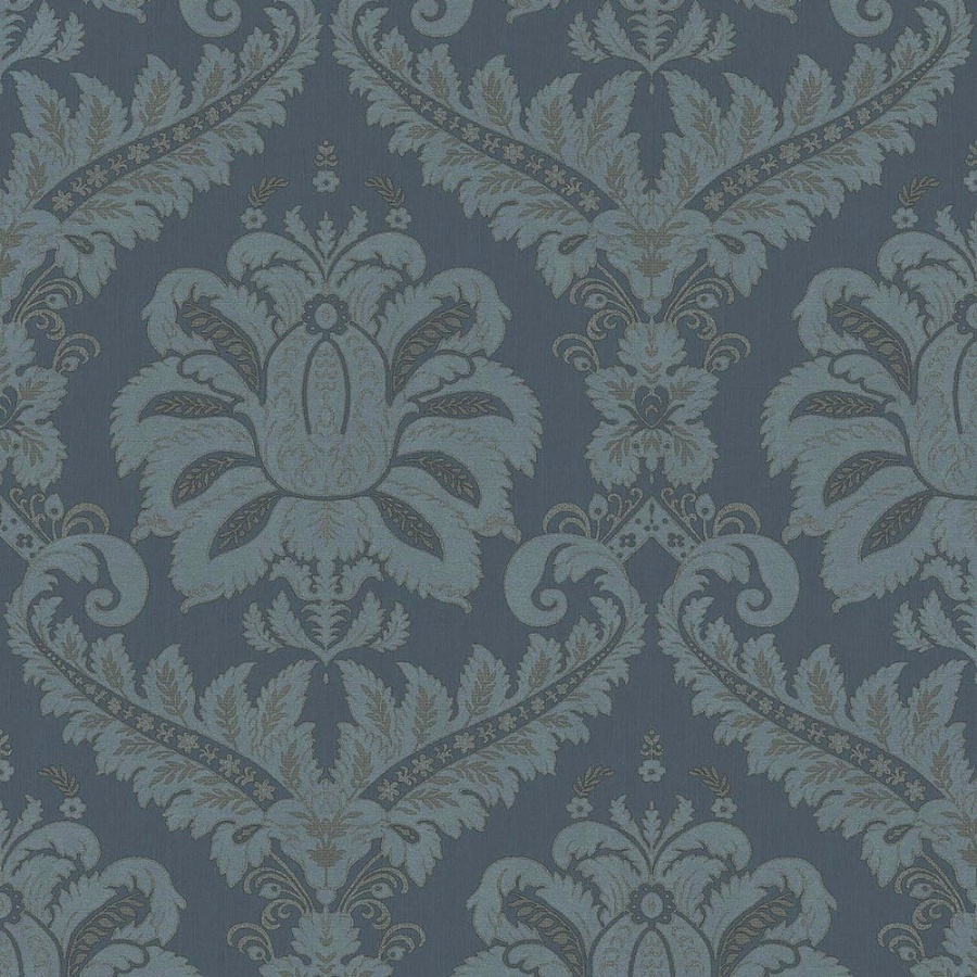 Traditional Damask Blue Wallpaper