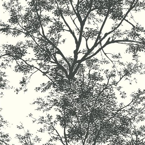 Ashford House Tree Silhouette Sidewall Wallpaper - Black/White