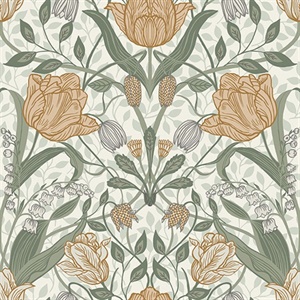 Tulipa Green Floral Wallpaper