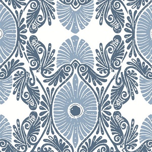 Villa Blue Embellished Ogee Wallpaper