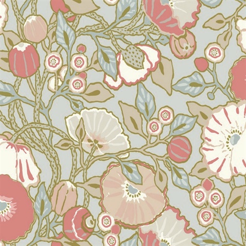Vincent Poppies Dove Wallpaper