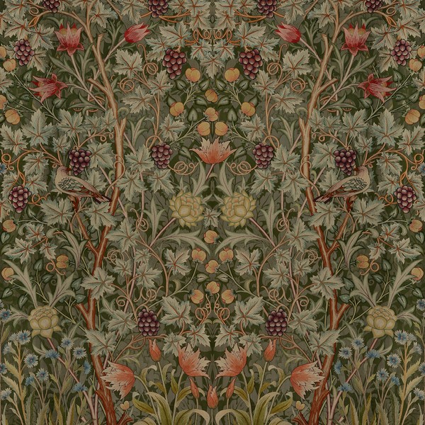 Vine Embroidery Dark Green Wall Mural