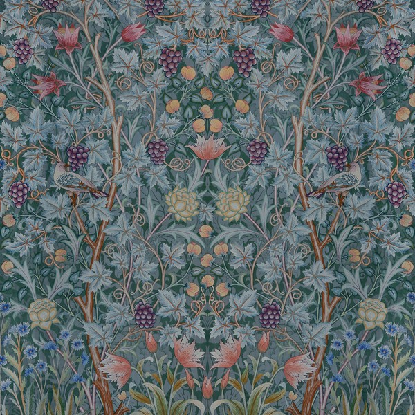 Vine Embroidery Teal Wall Mural