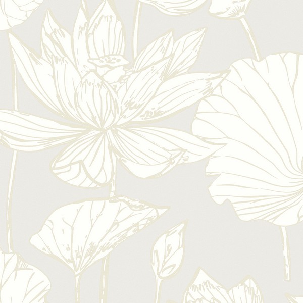 Viola Floral Metallic Coconut & Cream Wallpaper