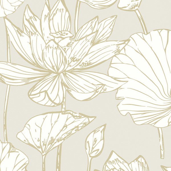 Viola Floral Neutral & Metallic Gold Wallpaper