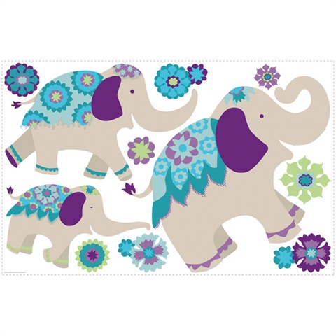 Waverly Teal &amp; Purple Elephant P &amp; S Wall Decals
