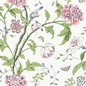 White & Blush Teahouse Floral Wallpaper