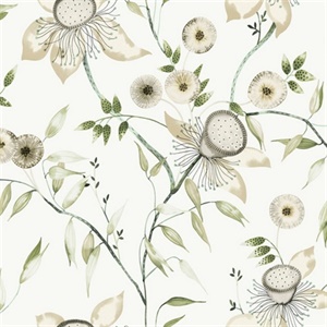 White & Green Dream Blossom Wallpaper