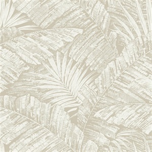 White & Taupe Palm Cove Toile Wallpaper