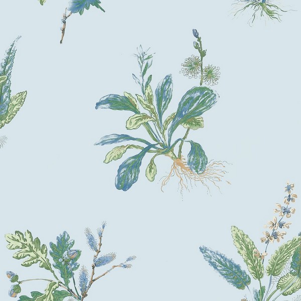 Woodland Blue and Green Wallpaper