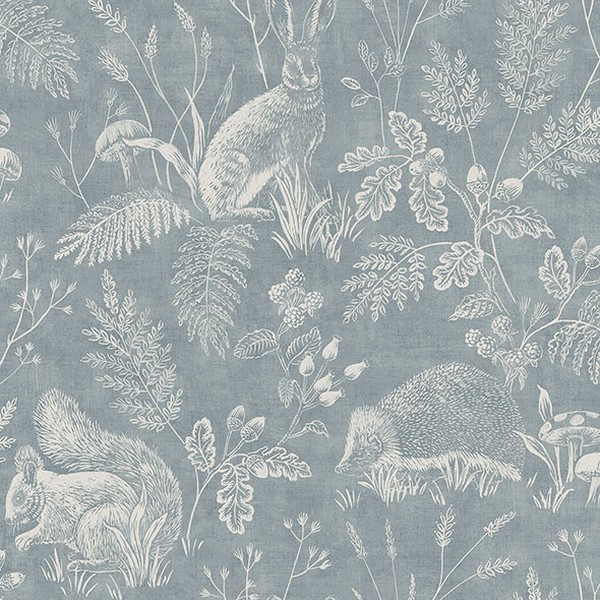 Woodland Blue Toile Wallpaper