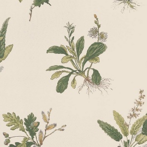Woodland Green on Natural Wallpaper