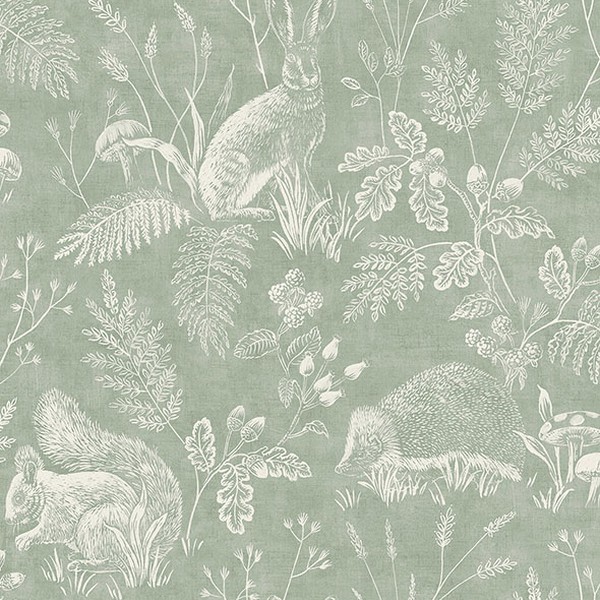 Woodland Green Toile Wallpaper