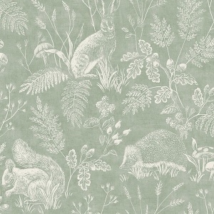 Woodland Green Toile Wallpaper