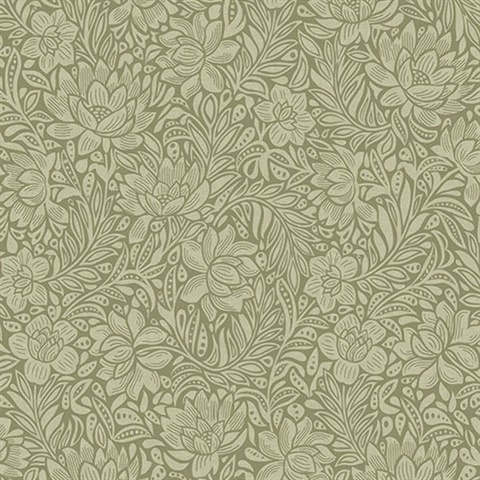 Zahara Olive Floral Wallpaper