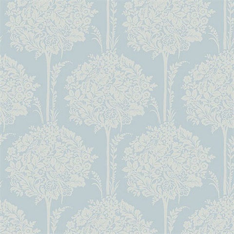 Zaria Light Blue Topiary Wallpaper