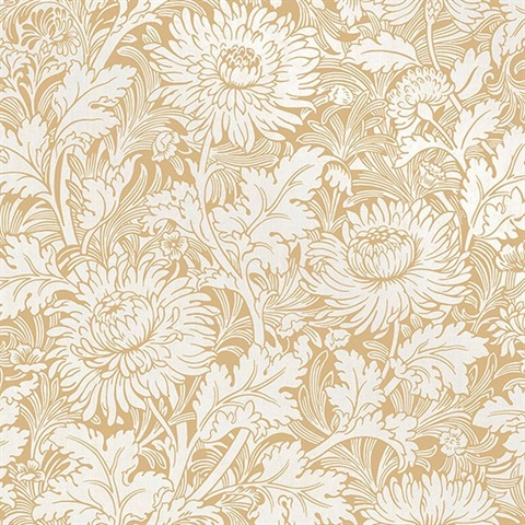 Zinnia Mustard Floral Wallpaper