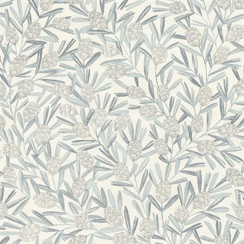 Zulma Blue Decorative Botanical Wallpaper